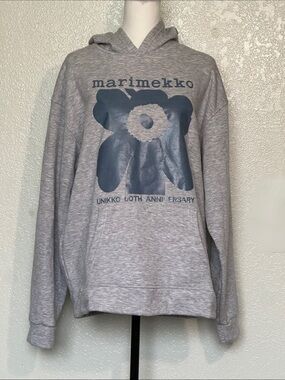 Handmade Print Grey Unikko Graphic Hoodie L-XL
